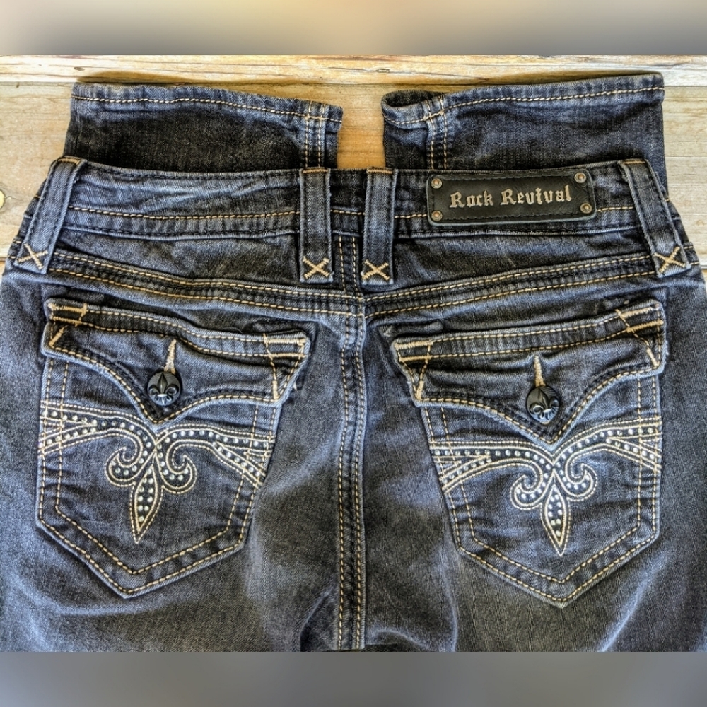 Rock Revival Faded Blk Sora Straight Jeans, Sz 29 - Picture 6 of 13